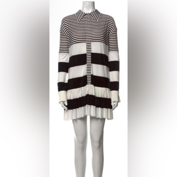 Norma Kamali Black & White Striped Pleat-Hem Mini Dress